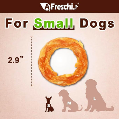 AFreschi Turkey Tendons for Dogs, USA-Sourced, Healthy Dog Treats, Rawhide-Free Puppy Chews, Long Lasting, All Natural, Hypoallergenic Dog Treats for Small Breeds, 40 Count Box Ring (S)