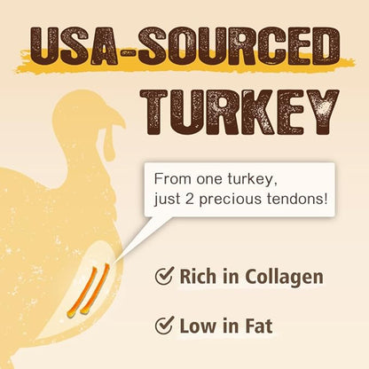 Gootoe Soft Turkey Tendon Stirip 3oz, Natural Chewy Snack, USA-Sourced Turkey Tendon, Premium Training Chews, Hypoallergenic, Reseal Value Bags, Ideal for Small & Senior Dogs