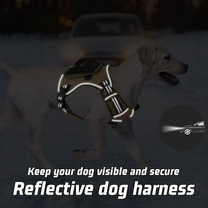 WINGOIN Tactical Dog Harness for Small Dogs, No Pull Harness with Handle 2 Pockets Poop Bag, Reflective Dog Vest, Military Service Heavy Duty Big Dog Harness for Walking Hiking Training (Khaki, S)