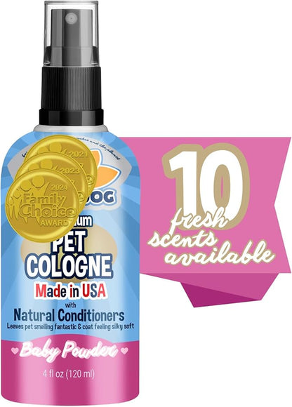 Bodhi Dog Natural Dog Cologne (Baby Powder) - Premium Scented Deodorizing Pet Perfume with Conditioner for Dogs & Cats - Keeps Pets Fresh & Clean - Gentle and Safe Formula, Made in USA (4 Fl Oz)