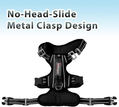 BARKBAY No Pull Dog Harness 3 Buckles Large Reflective Dog Harness with Front Clip and Easy Control Handle for Walking Training Running with ID tag Pocket(Black,L)