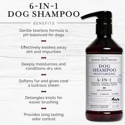 6-in-1 Moisturizing Dog Shampoo, Made with Naturally Derived Ingredients to Cleanse, Soothe, Deodorize, and Soften The Skin and Coat 480ml