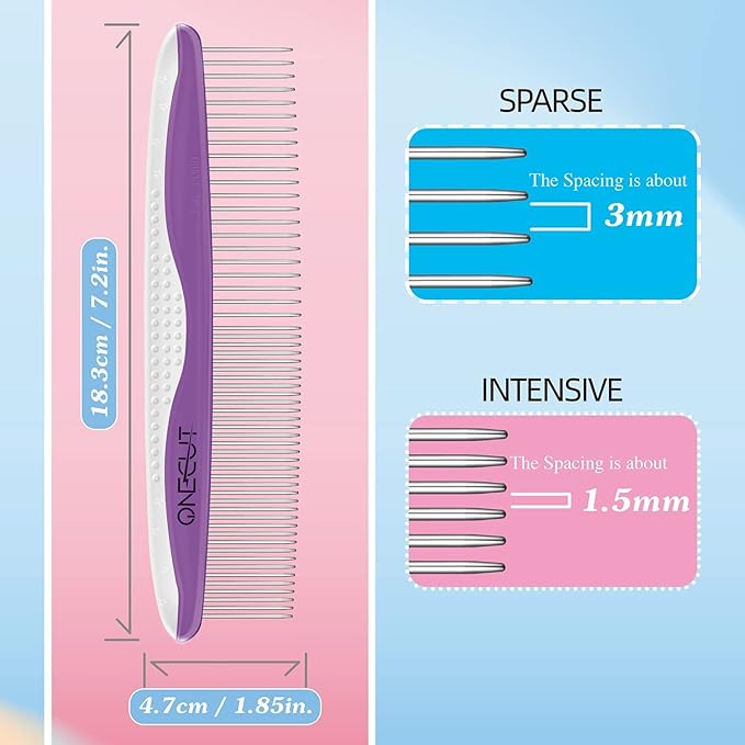Dog Comb, OneCut Pet Grooming Tool for Removing Tangles Knots and Matted Fur, Wide and Narrow Teeth Comb Design for Dogs and Cats (Purple)