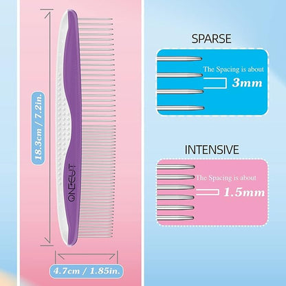 Dog Comb, OneCut Pet Grooming Tool for Removing Tangles Knots and Matted Fur, Wide and Narrow Teeth Comb Design for Dogs and Cats (Purple)