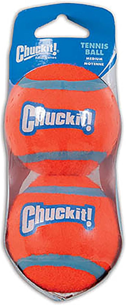 Chuckit! Dog Tennis Ball Dog Toy, Medium (2.5 Inch Diameter) for dogs 20-60 lbs, Shrink Wrap Pack of 2