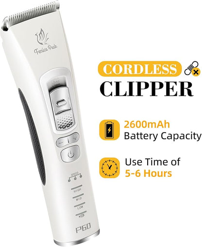 FENICE PEAK Dog Grooming Clippers for Thick Heavy Coats 3 Speeds Low Noise Pet Grooming Kit Cat Eletric Clipper with 10FC Ceramic & Stainless Steel Blade