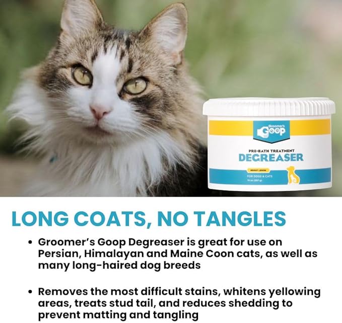 Groomer’s Goop Pre-Bath Pet Degreaser Treatment - Professional Strength Formula Removes Tough Oil & Grime from Dog & Cat Coats, Conditions Skin, Dye-Free - 14 oz Can