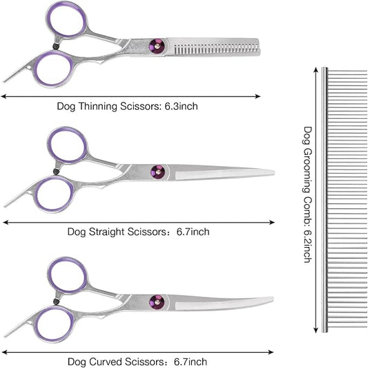 Premium Dog Grooming Scissors with Safety Round Tips, 5 in 1 Dog Grooming Scissors Kit, 4CR Stainless Steel Premium Pet Grooming Shears for Dog, Sharp and Durable, Blue