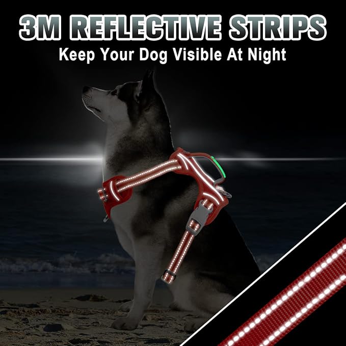 BARKBAY No Pull Dog Harness Large Reflective Dog Harness with Front Clip and Easy Control Handle for Walking Training Running with ID tag Pocket(Red,S)