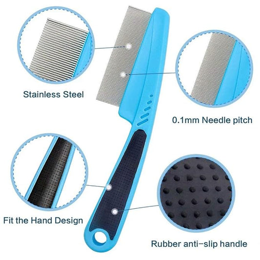 Fine Tooth Pet Comb - 3 Pack Tear Stain Remover for Dogs & Cats to Remove Fleas, Ticks, Dandruff, Tangles & Knots