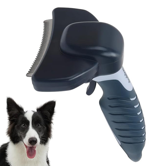 HOP Dog Deshedding Brush for Short Haired Dogs Cats Pets Professional Deshedding Tool Anti-Slip Handle & Detachable Head Highly Effective Deshedder Grooming Home of Paws (Dark Blue_L)