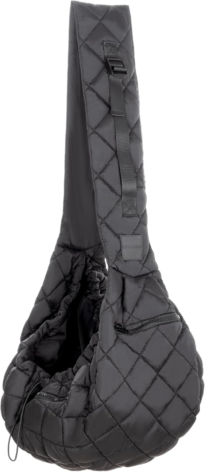 Dog and Cat Sling Carrier for Small Medium Puppy & Kitten Carrying, Wearable Crossbody Purse Bag with Adjustable Size and Shoulder Strap, Safety Clip, Two Zip Pockets (Black)