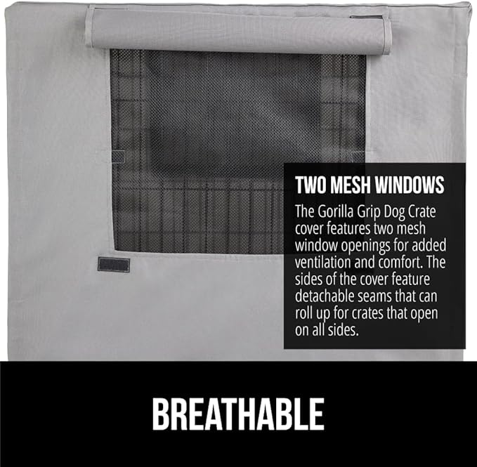GORILLA GRIP Dog Crate Covers Compatible with Amazon Basics Dog Crates, All Sides Open, Privacy Cover Fits 42" Wire Kennel, Breathable Mesh Windows, Light Reducing Puppy Training Cage Topper, Gray