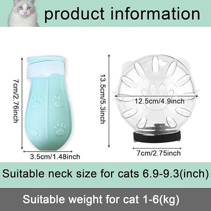 SAVITA Cat Breathable Bubble Helmet with Silicone Paw Covers, Light Green Cat Adjustable Hood Plastic Kitten Breathable Anti Bite Muzzles for Cats Grooming Bathing Shaving Nail Trimming