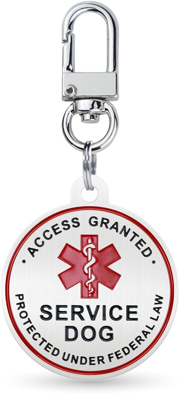 Service Dog ID Tag for Small & Large Dogs - Emotional Support ESA Medical Alert Collar Accessory - Durable Stainless Steel Service Animal Tag - Access Granted Service Dog Tag in Silver Large