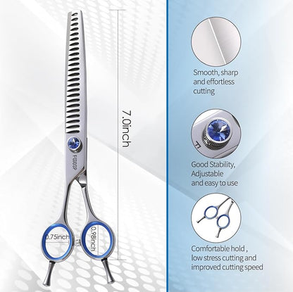 Chunkers Dog Grooming Scissors Left Handed 7.0'' Professional Thinning Shears for Dogs Pet Grooming Scissors Chunkers Shears Dog Grooming Japan 440C 70% Thinning Rate 18 Teeth(7.0'' Chunkers)