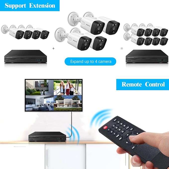 OOSSXX 4K/8.0 Megapixel & 130° Ultra Wide-Angle 2-Way Audio PoE Outdoor Home Security Camera System Wired Outdoor Video Surveillance IP Cameras System