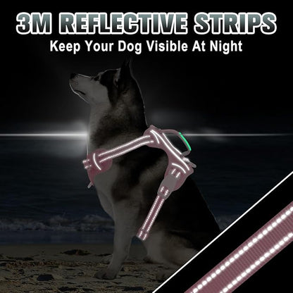 BARKBAY No Pull Dog Harness Large Reflective Dog Harness with Front Clip and Easy Control Handle for Walking Training Running with ID tag Pocket(Baby Pink,M)