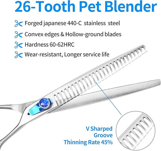 7.5'' Chunker Shears for Dogs Professional Dog Thinning Shears for Grooming, Japan 440C Stainless Steel Shears,Sharp, Fluffy Heavy Duty Blending Scissor for Pets