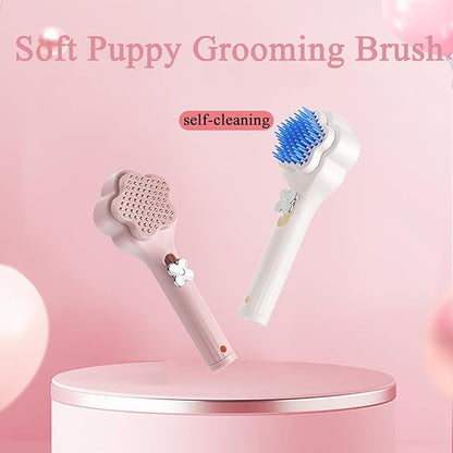 Self-Cleaning Soft Fur Brush for puppy – Scalable Gentle Grooming Brush Small Dogs Comb for Chihuahuas, Teddy Dogs, Yorkies, Maltipoos, Shih Tzus (Pink)