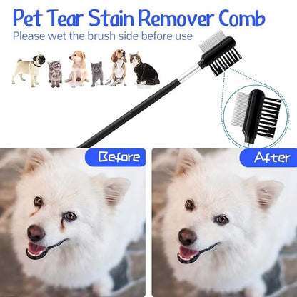 Pet Grooming Comb Kit - Flea Combs for Dog and Cat, 5Pcs Lice Combs and Tear Stain Remover Comb with Stainless Steel Teeth, Professional Pet Grooming Tool with Portable Bag for Removing Knots & Tangle