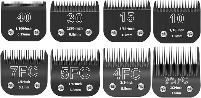 Detachable Pet Dog Grooming Blades, Combination Package, Compatible with Ainds, Oster A5, Wahl KM-10 and Other Series Clippers, Size: Combination Package Blade 0.25~13mm Cut Length.Black-8Pcs.