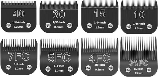 Detachable Pet Dog Grooming Blades, Combination Package, Compatible with Ainds, Oster A5, Wahl KM-10 and Other Series Clippers, Size: Combination Package Blade 0.25~13mm Cut Length.Black-8Pcs.