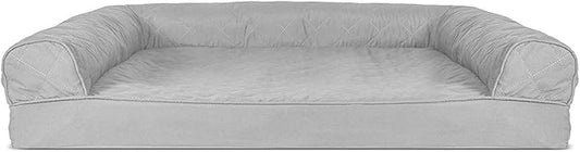 Furhaven Orthopedic Dog Bed for Large/Medium Dogs w/ Removable Bolsters & Washable Cover, For Dogs Up to 55 lbs - (Quilted) Silver Gray, Large