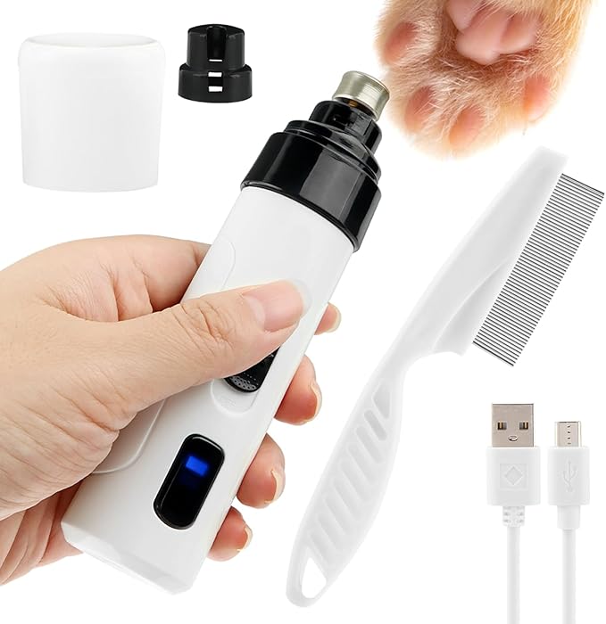 Dog Nail Grinder, 2024 New Silent Grind Pro Dog Nail Trimmer, Upgraded Powerful Electric Dog Nail File Quiet Painless, Rechargeable Nail Clippers Pet Paws Grooming Tool(White+Black)