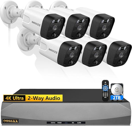 OOSSXX (4K/8.0 Megapixel & 130° Ultra Wide-Angle) 2-Way Audio PoE Outdoor Home Security Camera System Wired Outdoor Video Surveillance IP Cameras System