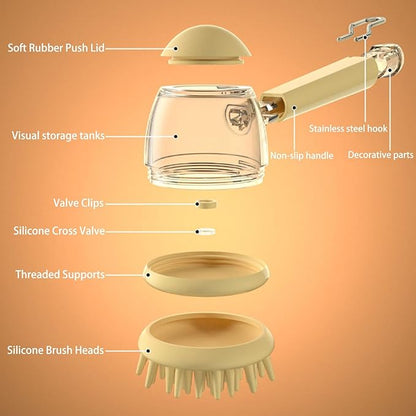 3-in-1 Pet Bath Brush for Dogs & Cats | Shower Massage Brush, Deshedding Comb & Lathering Tool | Anti-Frizz Grooming Brush for Bath Time (beige)