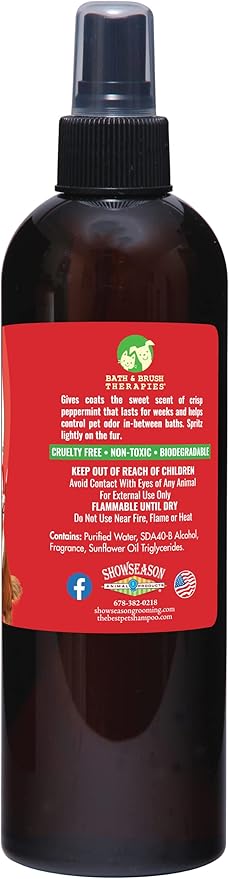 Bath & Brush Therapies® Candy Cane Pet Cologne 12.5 oz For Dogs | Long-Lasting Odor Eliminator | Paraben-Free | Biodegradable and Non-Toxic | Made in USA