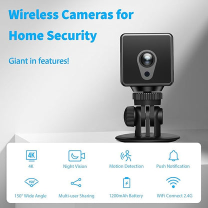 4K WiFi Mini Security Camera Wireless Indoor Home HD Small Outdoor Cameras Nanny Cam Portable Cams for House Pet Dogs Baby Office, Motion Detection Night Vision, Baby Monitor, App Control & SD Storage