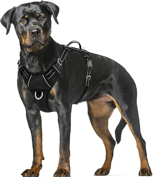 BARKBAY No Pull Dog Harness Large Reflective Dog Harness with Front Clip and Easy Control Handle for Walking Training Running with ID tag Pocket(Black,XL)