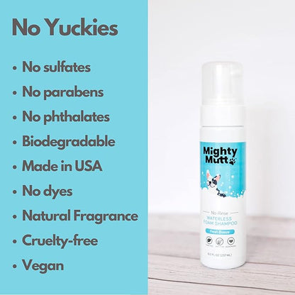 Mighty Mutt Waterless Foam Shampoo for Dogs | Dry Shampoo for Dogs No Rinse | Deodorizes Smelly Dogs | Soothing & Anti-Itch | Hypoallergenic | Waterless Dog Shampoo – Fresh Breeze Refill | 30 fl oz