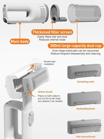 Dog Vacuum for Shedding Grooming, Pet Grooming Vacuum for Dogs, Cat Grooming Supplies, Vacuum Pet Hair Remover Tool with Slicker Deshedding Dog Brush for Shedding Dematting Comb Kit