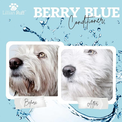 Lillian Ruff Berry Blue Brightening Face & Body Conditioner + Waterless Blueberry Shampoo for Dogs & Cats - Tear Free Blueberry Set- Hydrate Dry Skin, Add Shine & Luster to Coats - Made in USA