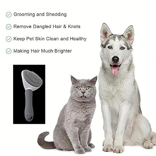 Pet Grooming Brush For Cats & Dogs Self-Cleaning Slicker Brush Hair Removal Comb Gentle De-shedding Grooming Tool