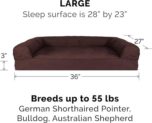 Furhaven Orthopedic Dog Bed for Large/Medium Dogs w/ Removable Bolsters & Washable Cover, For Dogs Up to 55 lbs - Quilted Sofa - Coffee, Large, (Quilted) Coffee