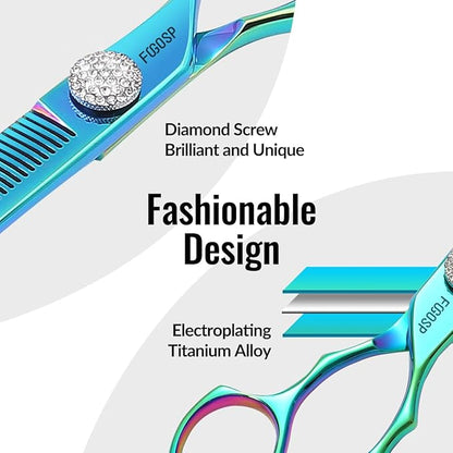 Professional Curved Thinning Shears Dog Grooming Scissors 7.5'' Blue Green Curved Thinner Scissors for Grooming Large Dogs Pet 56 Teeth Japan 440C(Curved Thinner,Turquoise)
