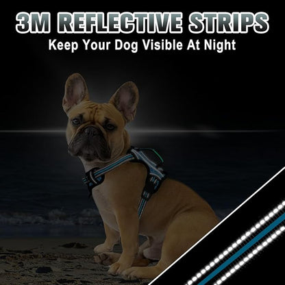 BARKBAY No Pull Dog Harness Large Reflective Dog Harness with Front Clip and Easy Control Handle for Walking Training Running with ID tag Pocket(Blue/Black,XS)