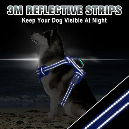 BARKBAY No Pull Dog Harness Large Reflective Dog Harness with Front Clip and Easy Control Handle for Walking Training Running with ID tag Pocket(Sapphire Blue,M)