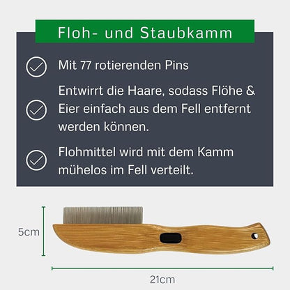 Alcott Bamboo Groom Flea Comb with 77 Rotating Pins for Pets