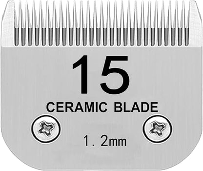 Docal 15# Pet Dog Grooming Detachable Blades, Compatible with Andis Size-15# Cut Length 3/64"(1.2mm), Most A5, KM Series Clippers,Made of Ceramic Blade & Stainless Steel Blade