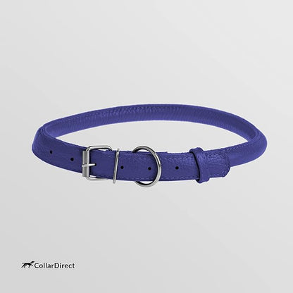 CollarDirect Rolled Leather Dog Collar, Soft Padded Round Puppy Collar, Handmade Genuine Leather Collar Dog Small Large Cat Collars 13 Colors (6-7 Inch, Purple Textured)