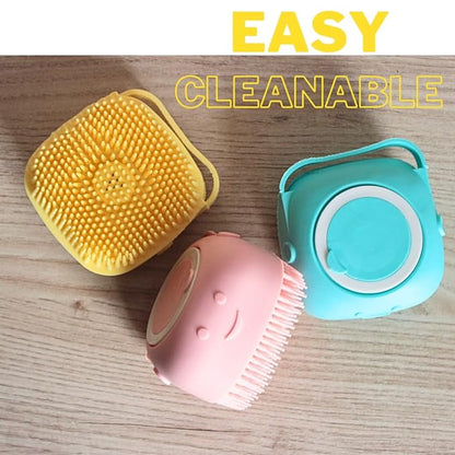 Silicone Pet Bath Brush with Shampoo Dispenser - For Dogs, Cats, and Puppies - Aquamarine Color