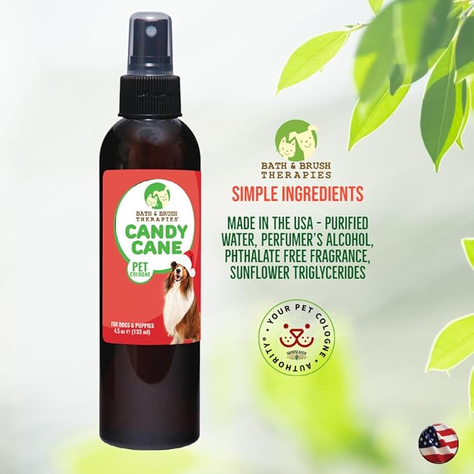 Bath & Brush Therapies® Candy Cane Dog Cologne 4.5 oz | Dog Perfume Long Lasting | Deodorizing Spray