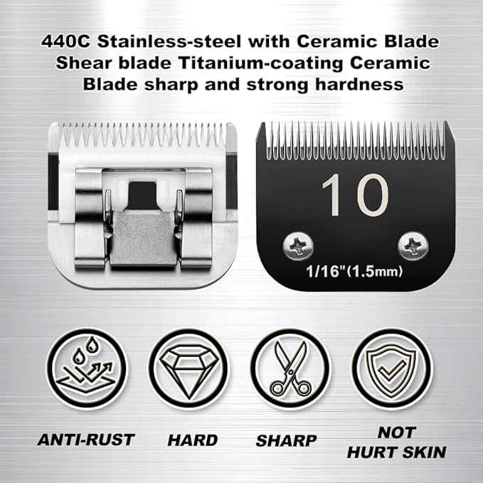 Docal 40# Pet Dog Grooming Detachable Blades, Compatible with Andis Size-7FC Cut Length 1/100"(0.25mm), Most A5,KM Series Clippers,Made of Ceramic Blade & Stainless Steel Blade (Black)
