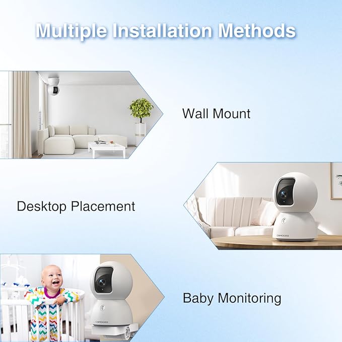 3K Baby/Pet Security Camera with 64GB SD Card, No Monthly Fee, 360° Pan-Tilt, Color Night Vision, AI Cry/Motion Detection, 2-Way Talk, WiFi 6, Compatible with Alexa