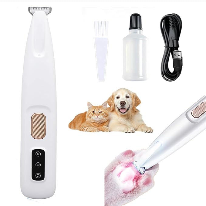 Cats Dog Trimmer with LED Light, Paw Trimmer for Dogs Electric, Pets Hair Clippers for Cats Paws, Electric Pet Grooming Tool, Cordless, Low Noise Rechargeable Pet Shaver for Paws Eyes Ears Face Rump
